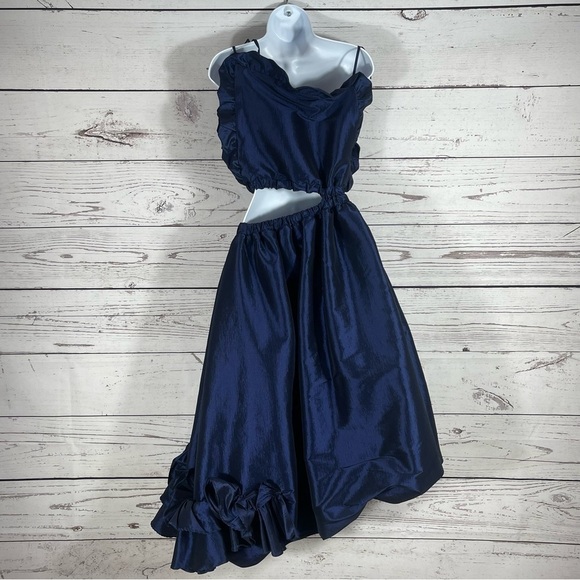 KIKA VARGAS Navy Ramya Asymmetrical Midi Dress - Sz - Large - Picture 4 of 7